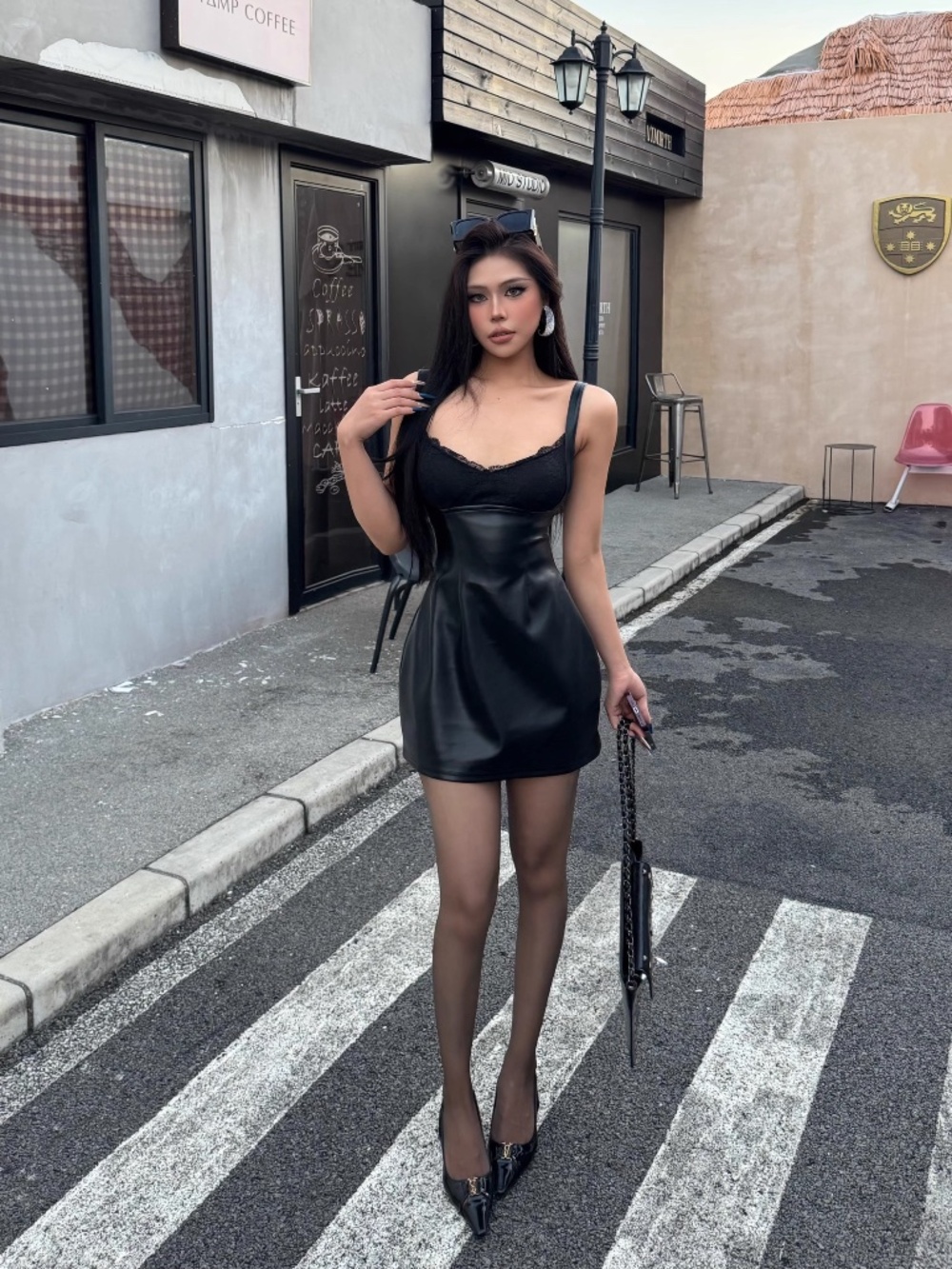 Black Faux Leather Cami Mini Dress Corset Waist Bodycon